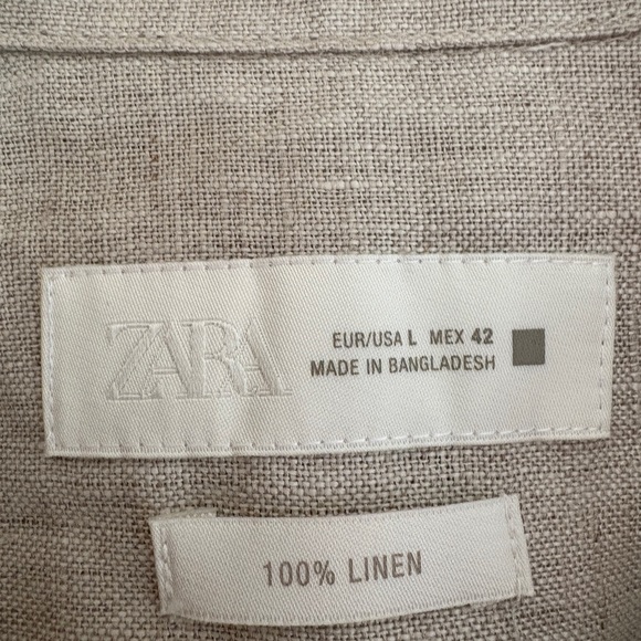 Zara Men’s 100% Linen Relaxed Fit Beige Shirt 🤎 - Picture 8 of 12